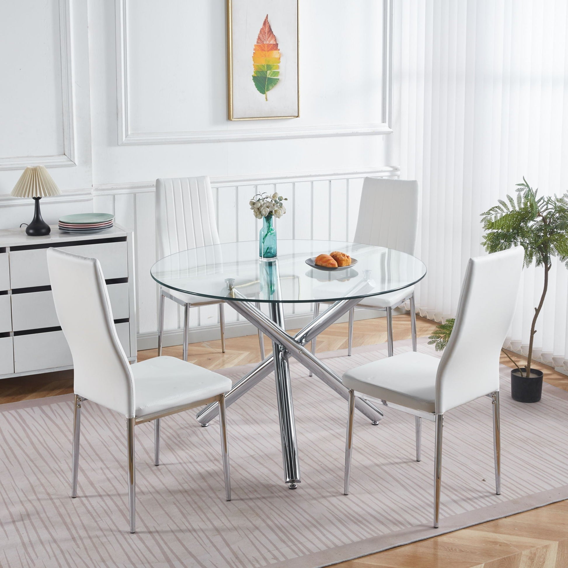 Dining Table space-saving round glass top with chrome legs by HouseOfZazla for living areas on Tampa Home & Garden Store