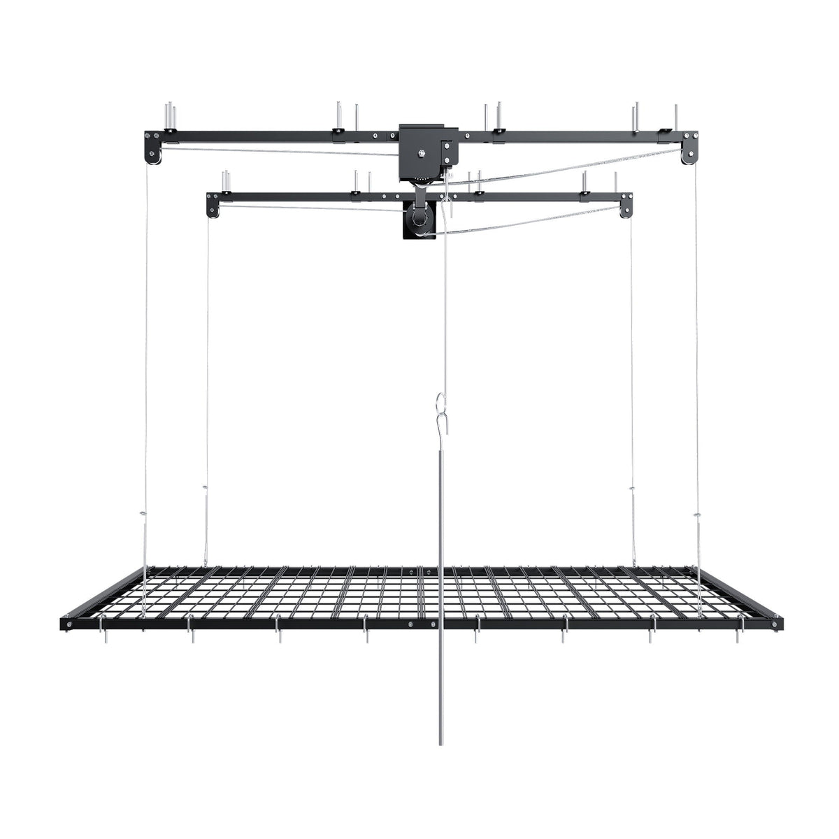 Overhead garage storage rack with crank system in black metal ceiling mount by HouseOfZazla on Tampa Home & Garden Store