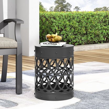 Large Outdoor Metal End Table with Floral Cut