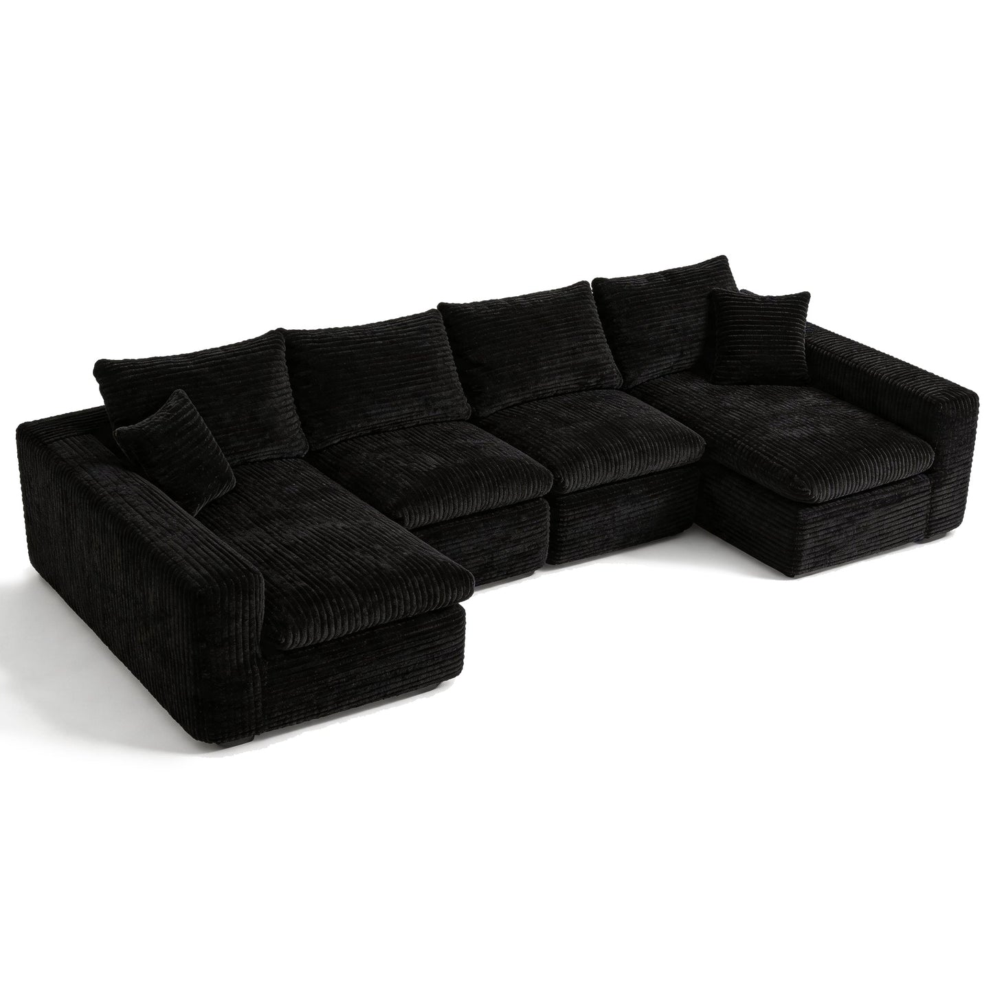 Modular sectional cloud couch by HouseOfZazla, black corduroy fabric, four-piece set on Tampa Home & Garden Store