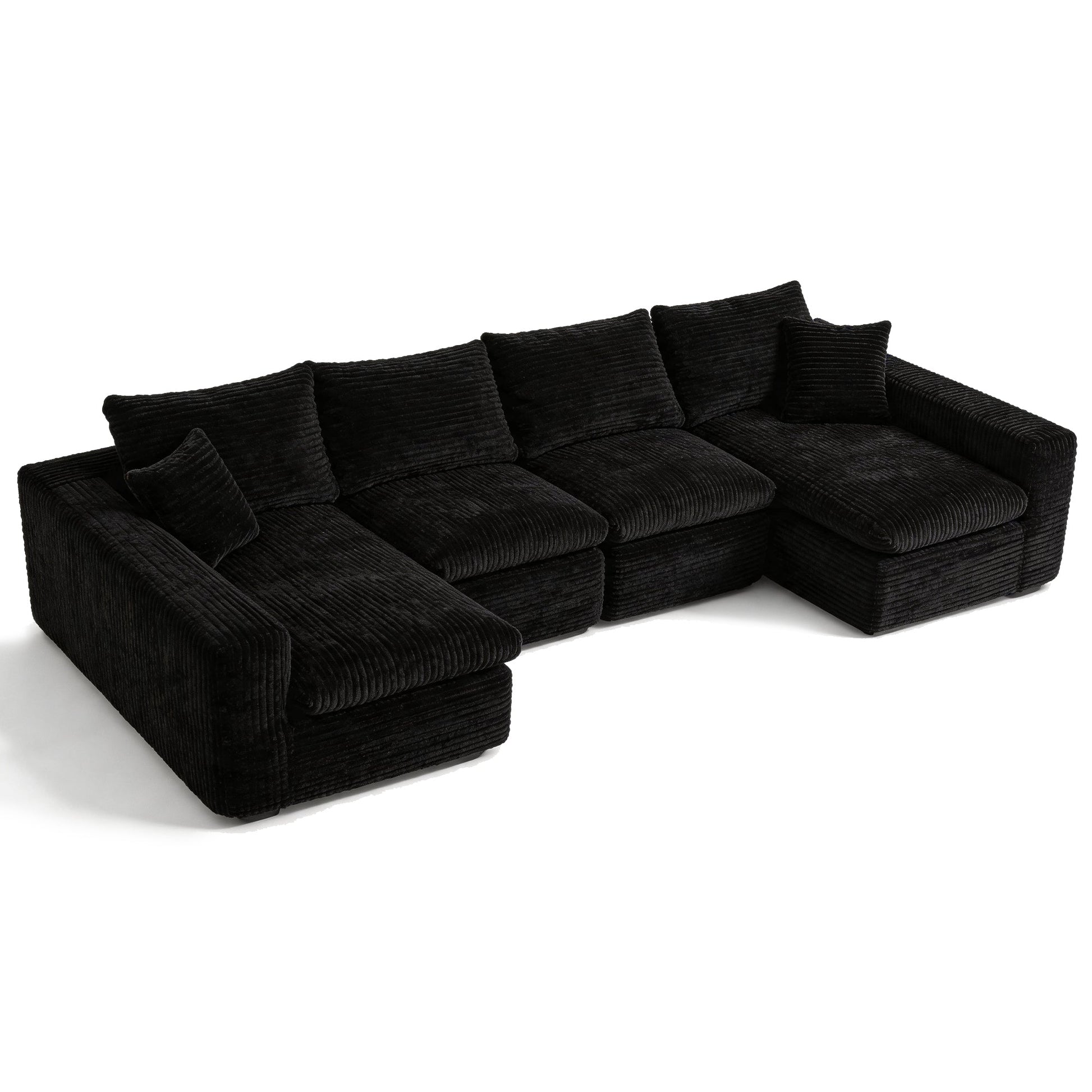 Modular sectional cloud couch by HouseOfZazla, black corduroy fabric, four-piece set on Tampa Home & Garden Store