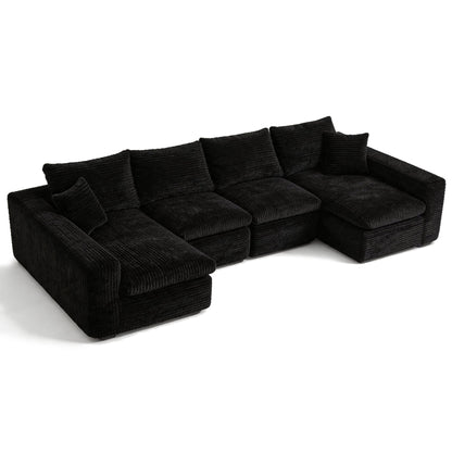 Modular sectional cloud couch by HouseOfZazla, black corduroy fabric, four-piece set on Tampa Home & Garden Store
