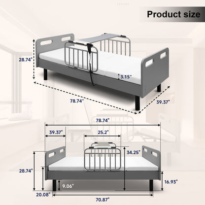 Electric adjustable hospital bed for home use with gray metal frame and remote HouseOfZazla on Tampa Home & Garden Store