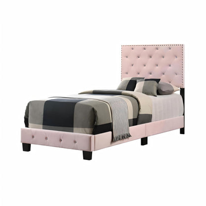 Luxurious pink tufted bed with diamond tufting and nailhead trim by HouseOfZazla on Tampa Home & Garden Store