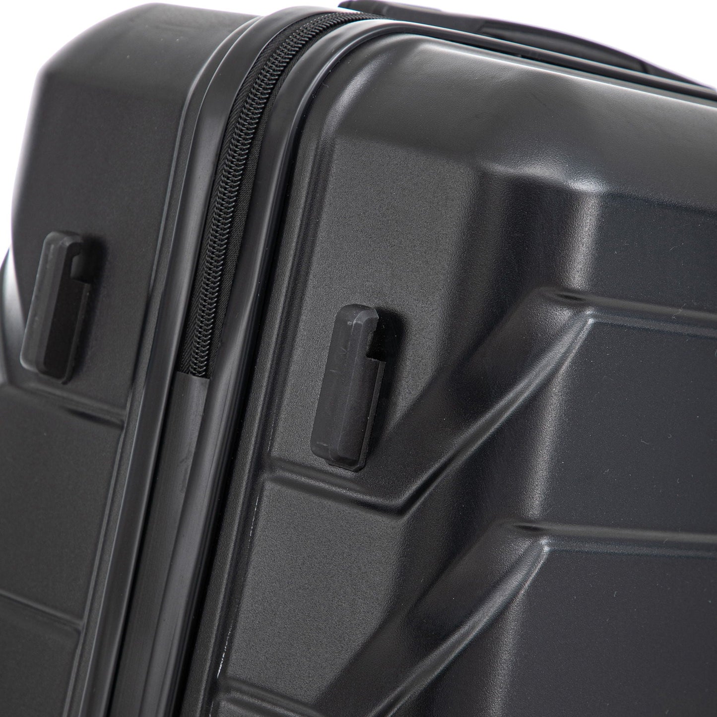 HouseOfZazla 3-Piece Spinner Wheel Luggage Set close-up of zipper on black hard-shell on Tampa Home & Garden Store