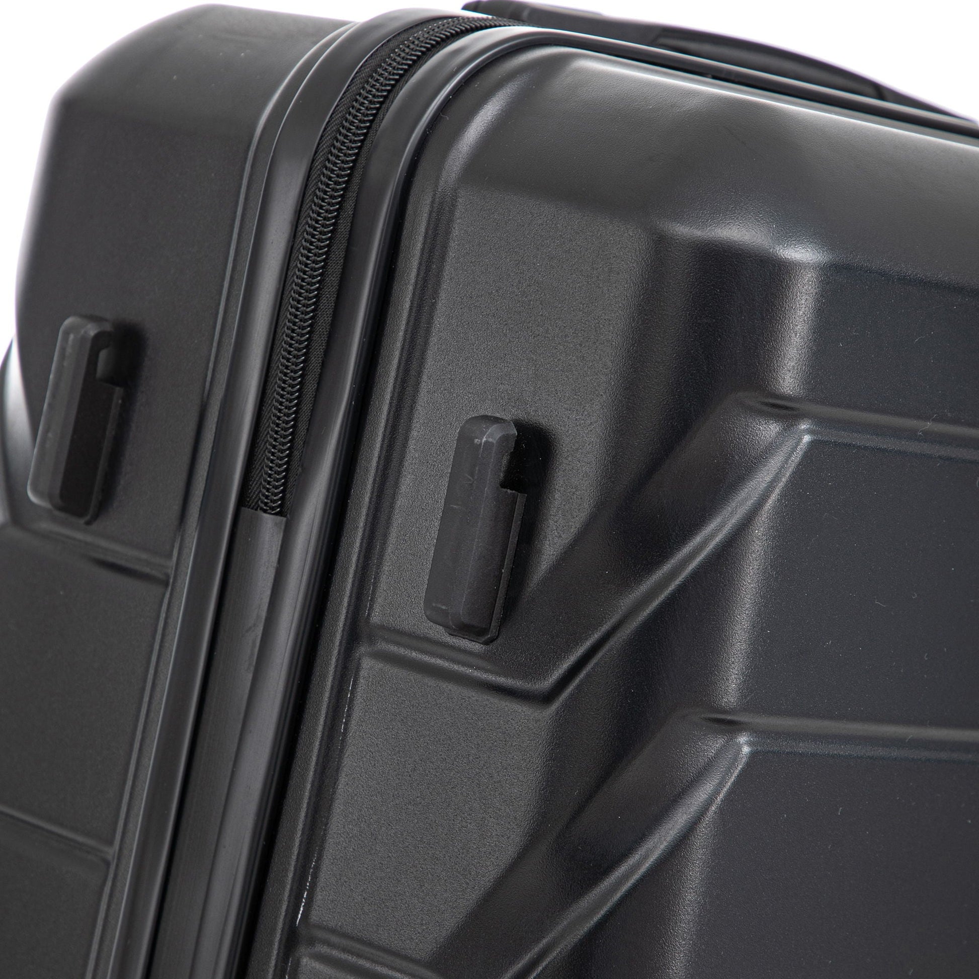 HouseOfZazla 3-Piece Spinner Wheel Luggage Set close-up of zipper on black hard-shell on Tampa Home & Garden Store