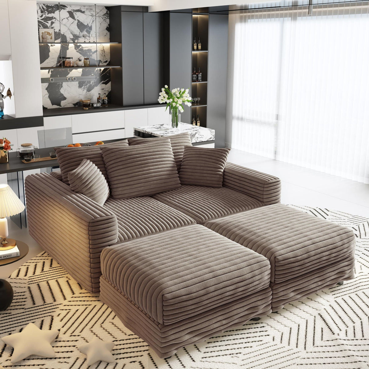 Deep Seat Sofa Bed With Ottoman and Soft Pillows
