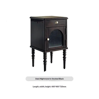 Bedside nightstand in smoked black wood with drawer and arched glass door by FLIPSTYLEZLLC on Tampa Home & Garden Store