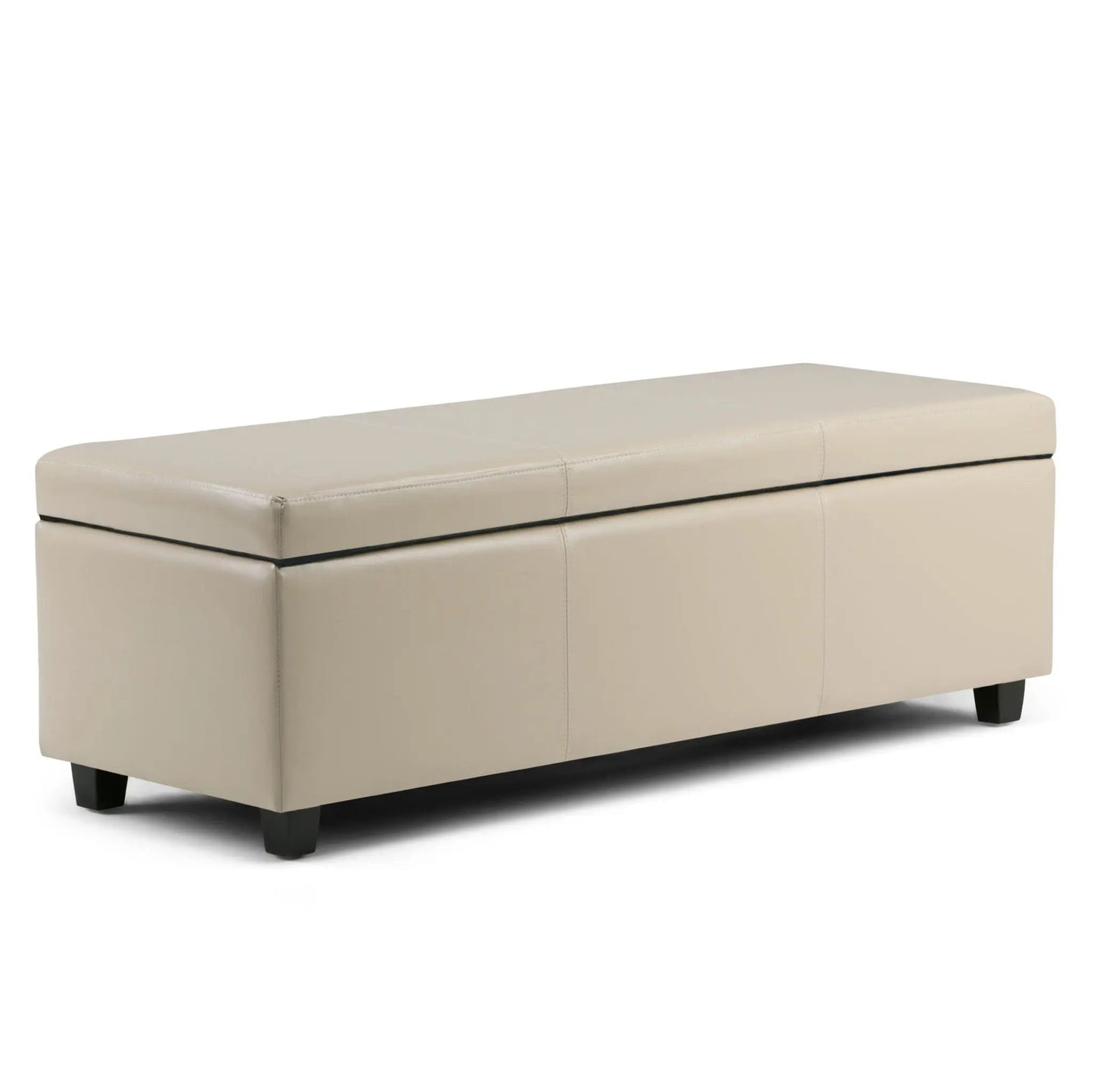 Avalon storage ottoman bench beige faux leather with stitched top dark legs on Tampa Home & Garden Store