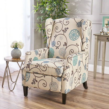 Westeros Wing Back Recliner in beige floral damask fabric by Unique Piece Furniture on Tampa Home & Garden Store