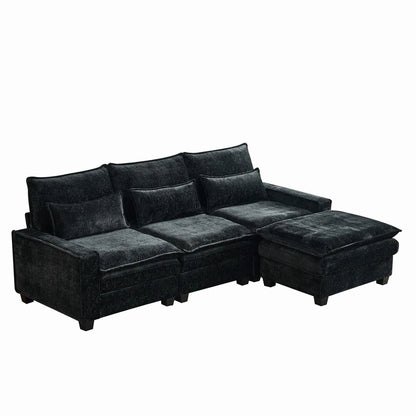 2-Piece L-Shaped Sectional Sofa with Movable Ottoman in black fabric Unique Piece Furniture on Tampa Home & Garden Store