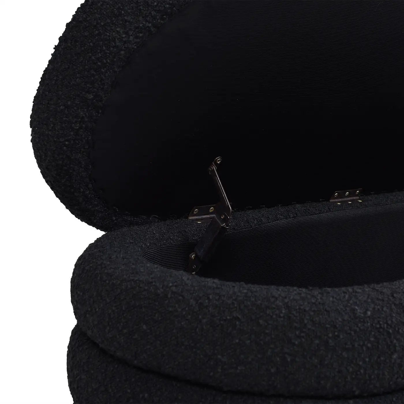 Fuji Upholstered Oval Storage Bench by Unique Piece Furniture, black fabric with metal hinges on Tampa Home & Garden Store