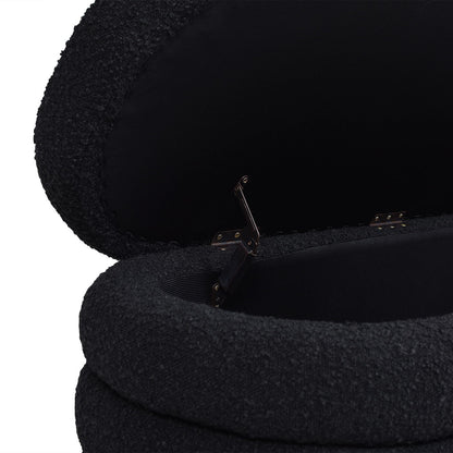 Fuji Upholstered Oval Storage Bench, black textured fabric with metal hinges, HouseOfZazla on Tampa Home & Garden Store