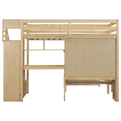 Loft bed with built-in desk and staircase in natural pine by HouseOfZazla on Tampa Home & Garden Store