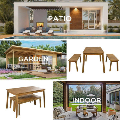 Acacia Wood Table Bench Set for Outdoor Patio