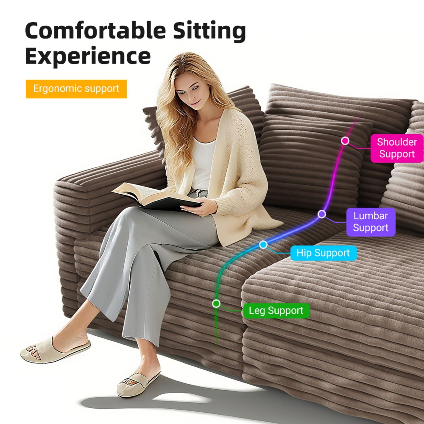 Deep Seat Sofa Bed With Ottoman and Soft Pillows