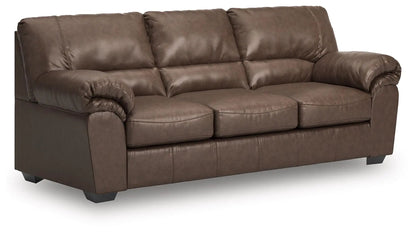 WillowBend brown leather stationary sofa by Unique Piece 3-seat with plush rolled arms on Tampa Home & Garden Store