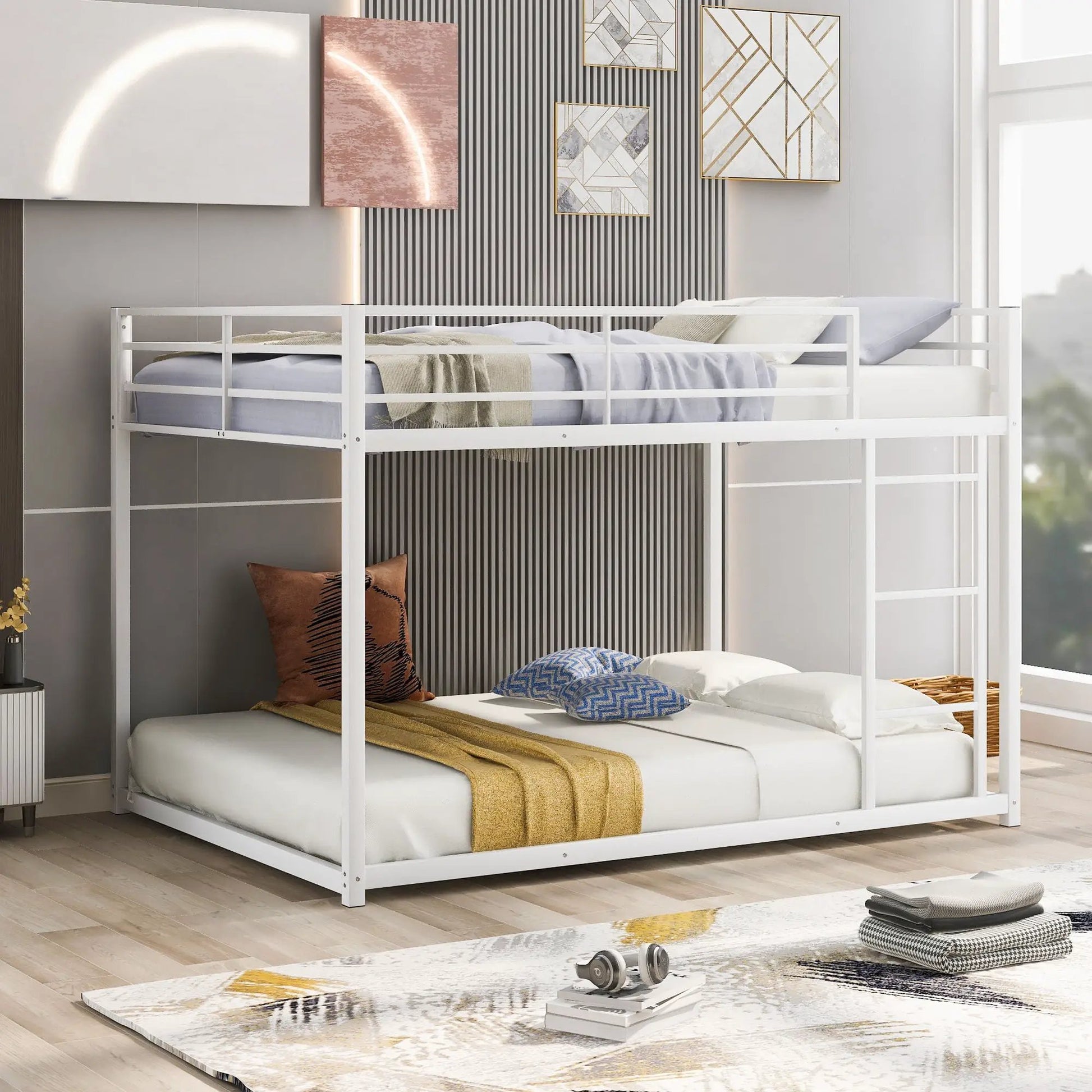 White metal low bunk bed with ladder, Unique Piece Furniture on Tampa Home & Garden Store