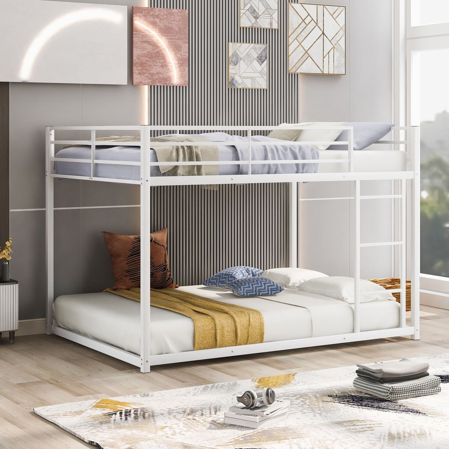 Metal bunk bed two-tier white frame with ladder by HouseOfZazla on Tampa Home & Garden Store