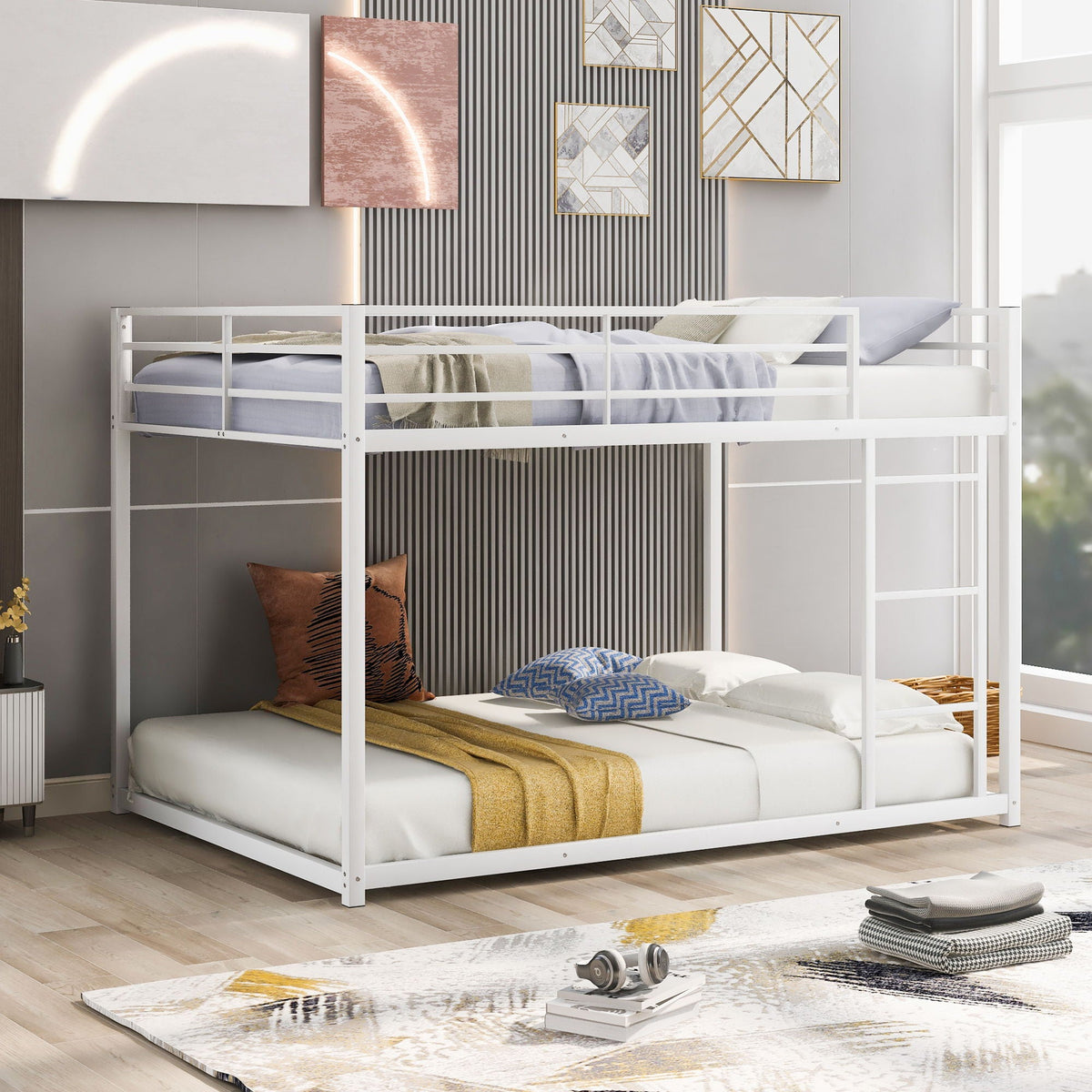 Metal bunk bed two-tier white frame with ladder by HouseOfZazla on Tampa Home & Garden Store