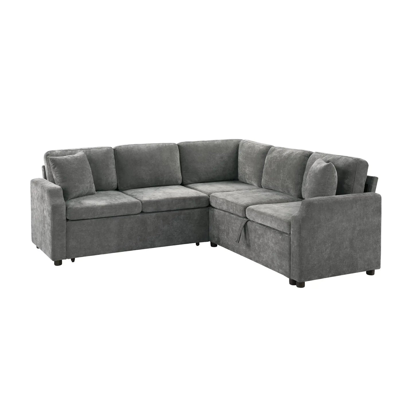 Modern L-shaped sleeper sectional in grey upholstery with hidden storage on Tampa Home & Garden Store