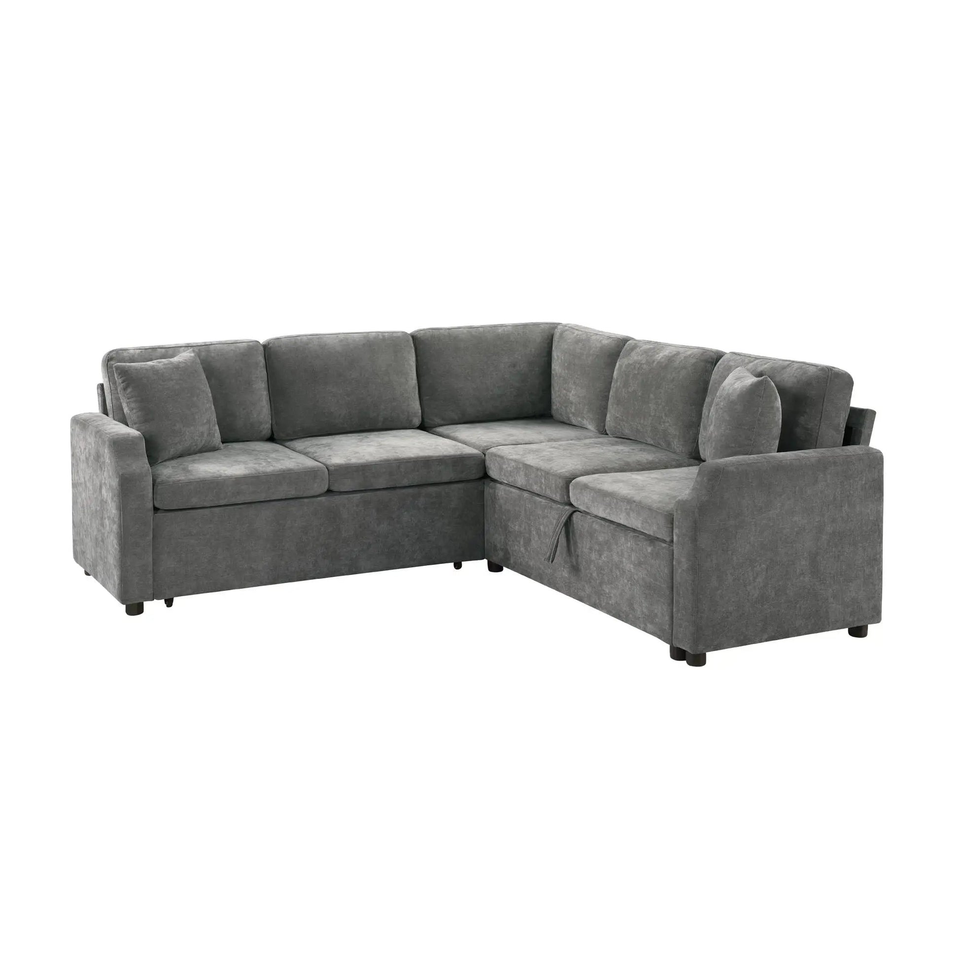 Modern L-shaped sleeper sectional in grey upholstery with hidden storage on Tampa Home & Garden Store