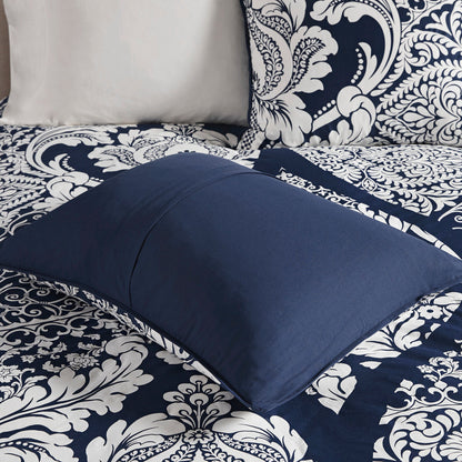 7 Piece Cotton Printed Comforter Set Indigo Queen by HouseOfZazla with navy solid pillow on Tampa Home & Garden Store