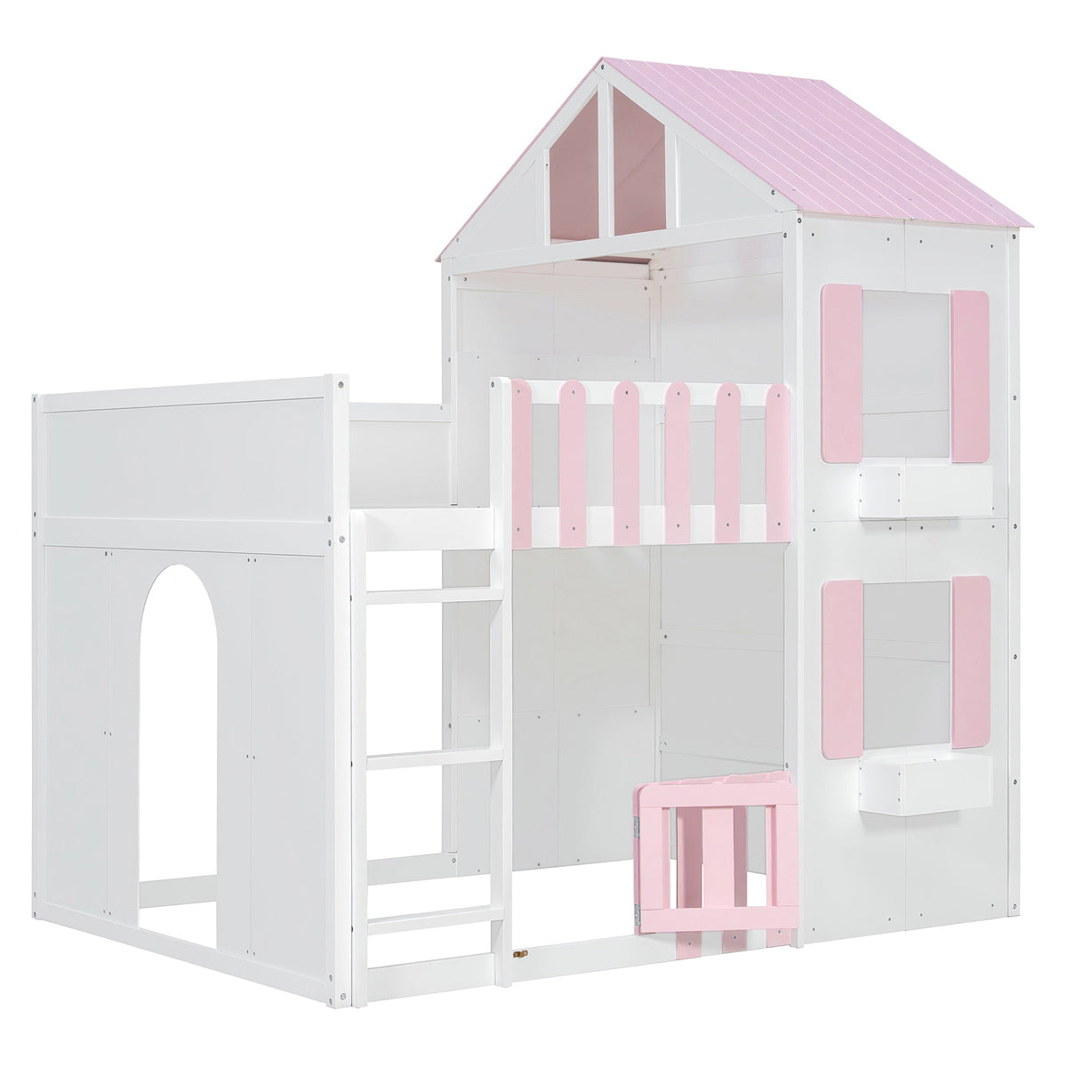 Full Over Full House Bunk Bed with Storage Pink with white frame by HouseOfZazla on Tampa Home & Garden Store