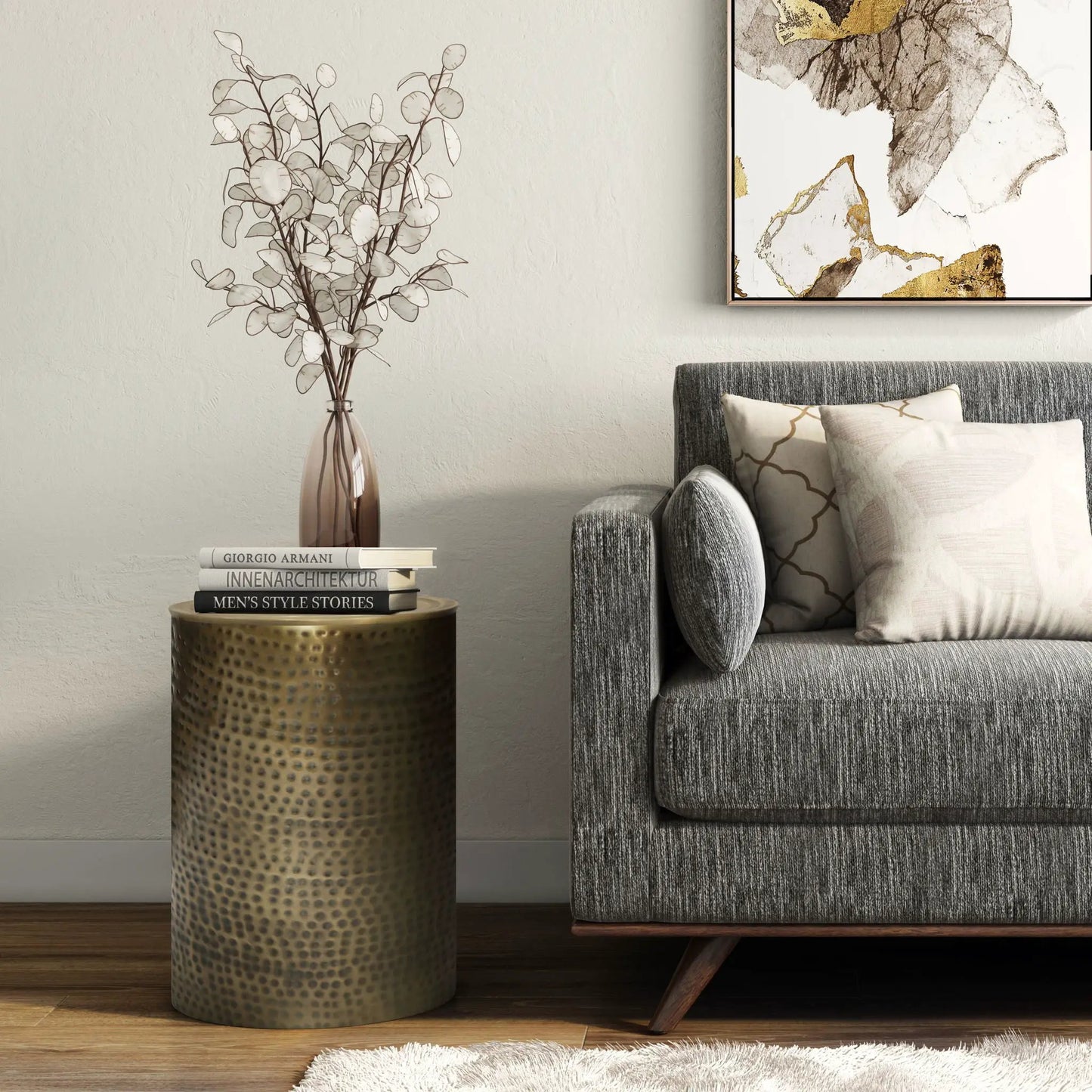 Corbin Hammered Metal Side Table for Living Room