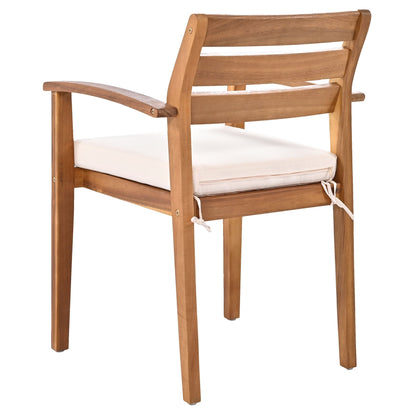 GO Outdoor wood dining chair with white cushion, slatted back and curved armrests on Tampa Home & Garden Store
