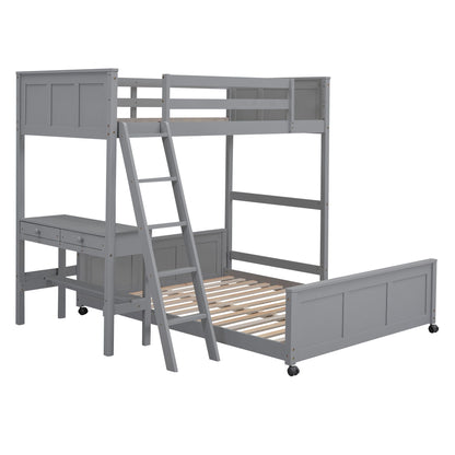 Full over full bunk bed with desk in gray by Unique Piece Furniture, ladder and storage on Tampa Home & Garden Store