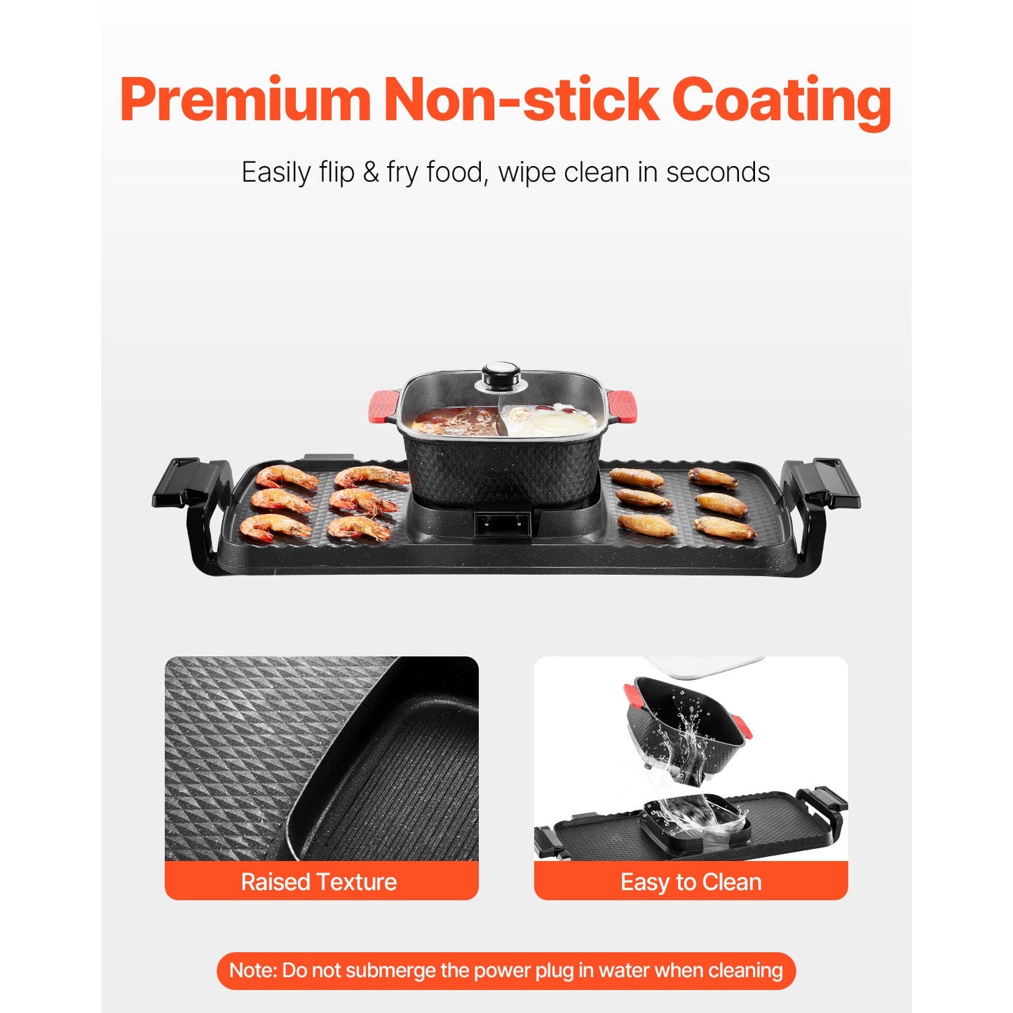 Hot Pot with Grill 2-in-1 electric smokeless BBQ pan with removable pot, black base, red handles on Tampa Home & Garden Store