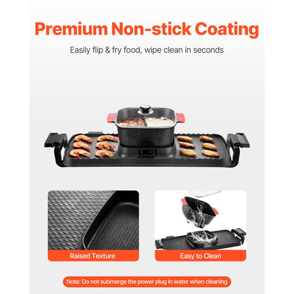 Hot Pot with Grill 2-in-1 electric smokeless BBQ pan with removable pot, black base, red handles on Tampa Home & Garden Store