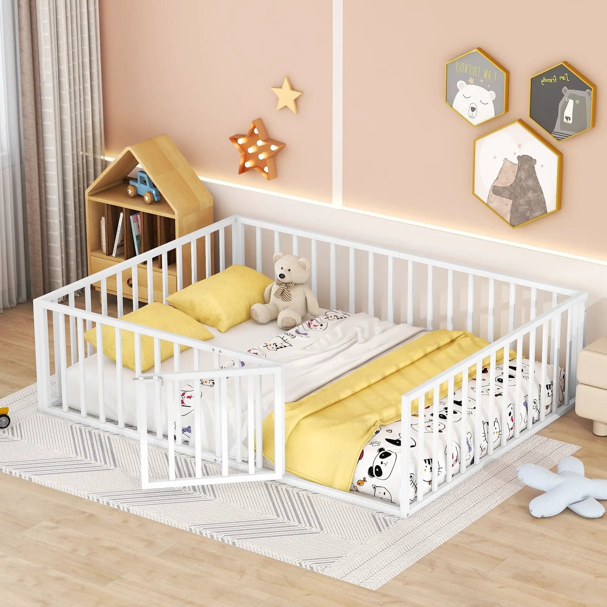 Metal white floor bed frames with fences and doors, two beds by Unique Piece Furniture on Tampa Home & Garden Store