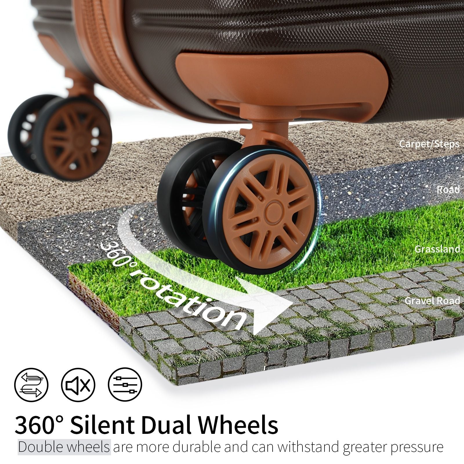 4-piece coffee brown ABS hard-shell luggage set with 360° spinner wheels on Tampa Home & Garden Store