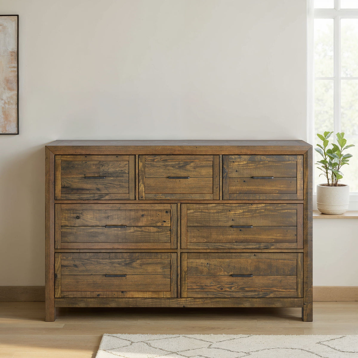 7 Drawer Dresser Brown with rustic wood grain and smooth-glide drawers by HouseOfZazla on Tampa Home & Garden Store