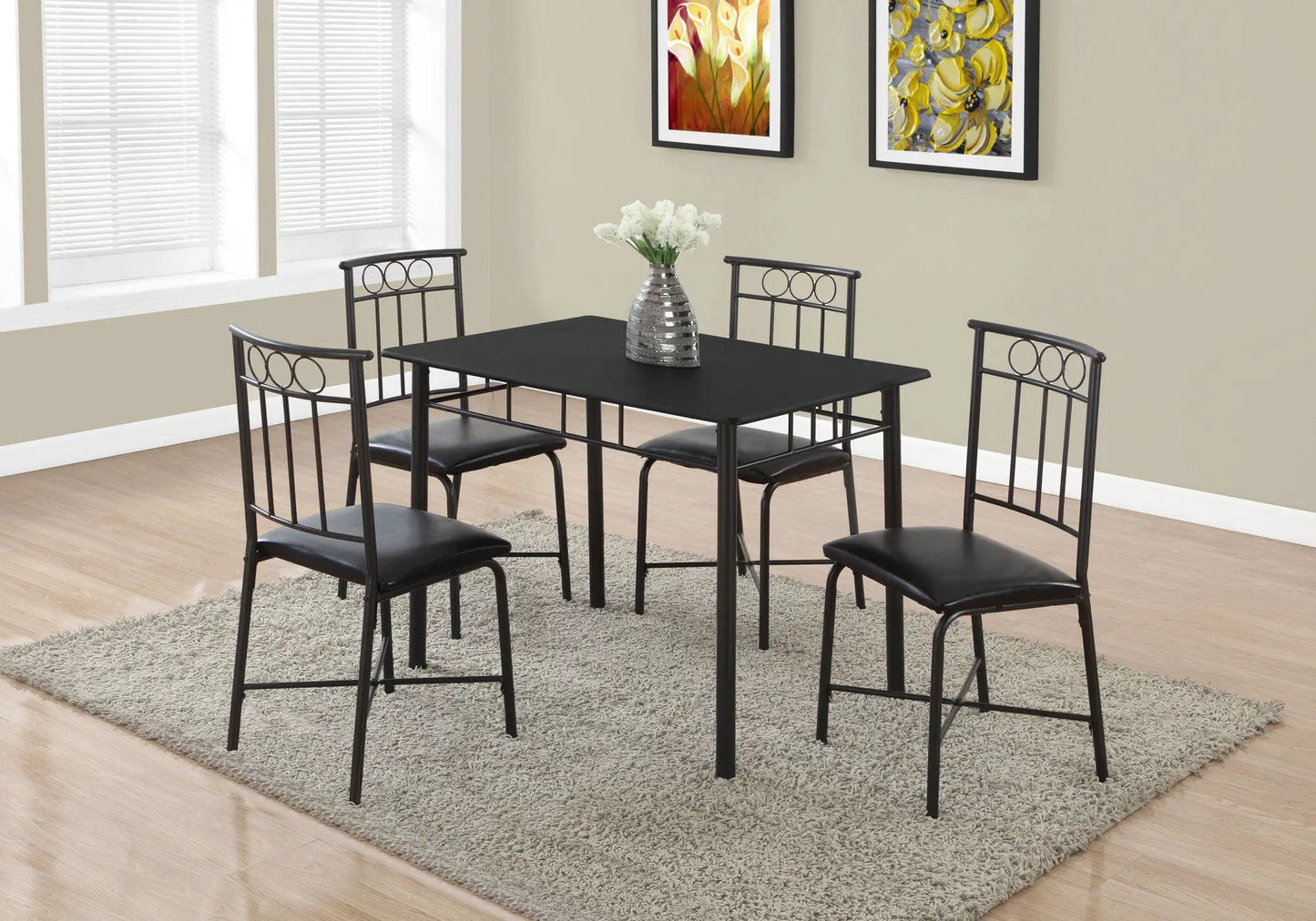 5 Piece Dining Table Set, black metal frame with cushioned chairs Unique Piece Furniture on Tampa Home & Garden Store
