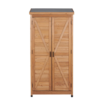 Outdoor Shed With Vertical Tool Cabinet and Shelf