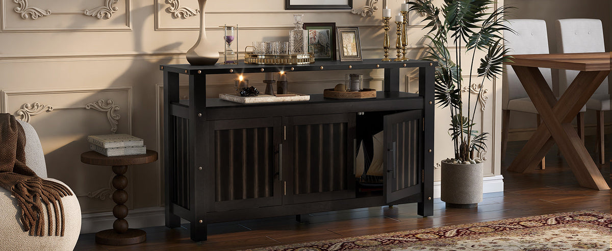Three-door pine wood buffet cabinet in black finish with storage by HouseOfZazla on Tampa Home & Garden Store