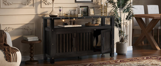 Three-door pine wood buffet cabinet in black finish with storage by HouseOfZazla on Tampa Home & Garden Store