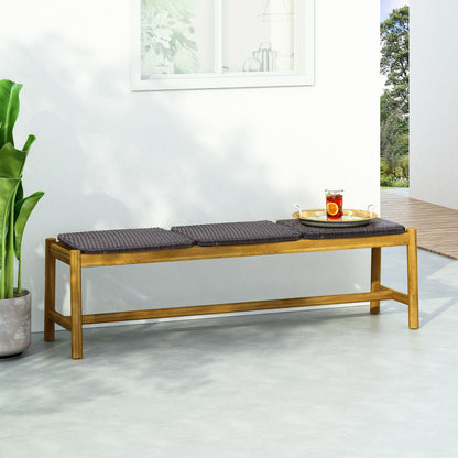 Cambria Rustic 3 Seater Teak Bench with woven dark seat for outdoor use on Tampa Home & Garden Store