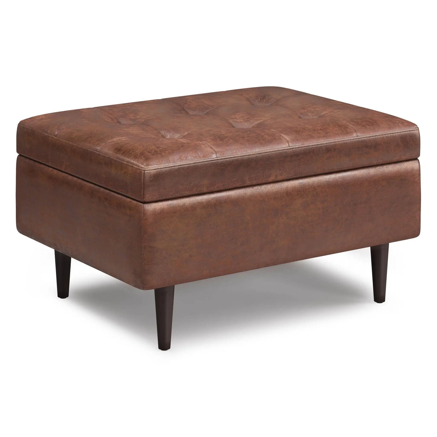 Shay square storage ottoman in brown leather look with tufted lid by Unique Piece Furniture on Tampa Home & Garden Store