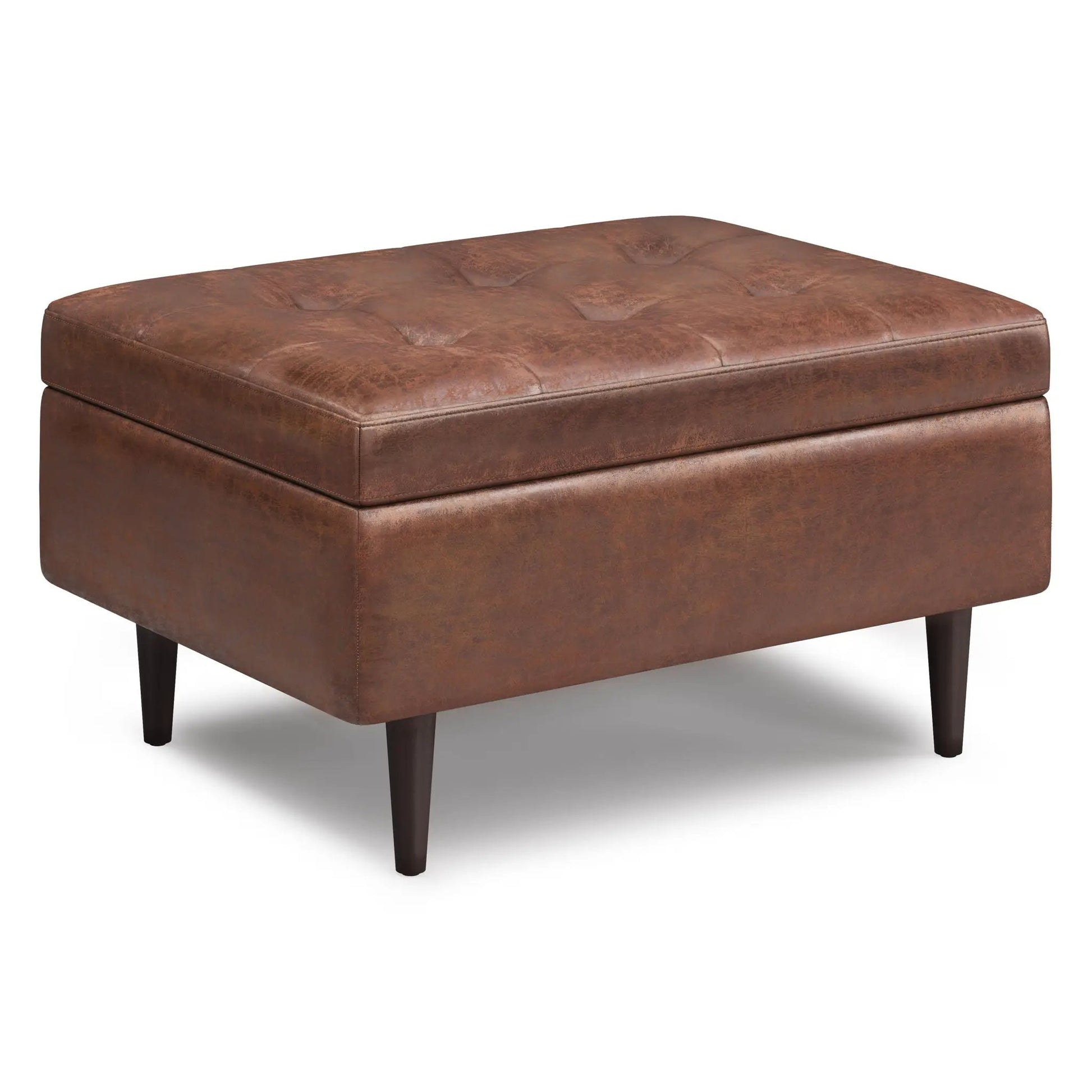 Shay square storage ottoman in brown leather look with tufted lid by Unique Piece Furniture on Tampa Home & Garden Store
