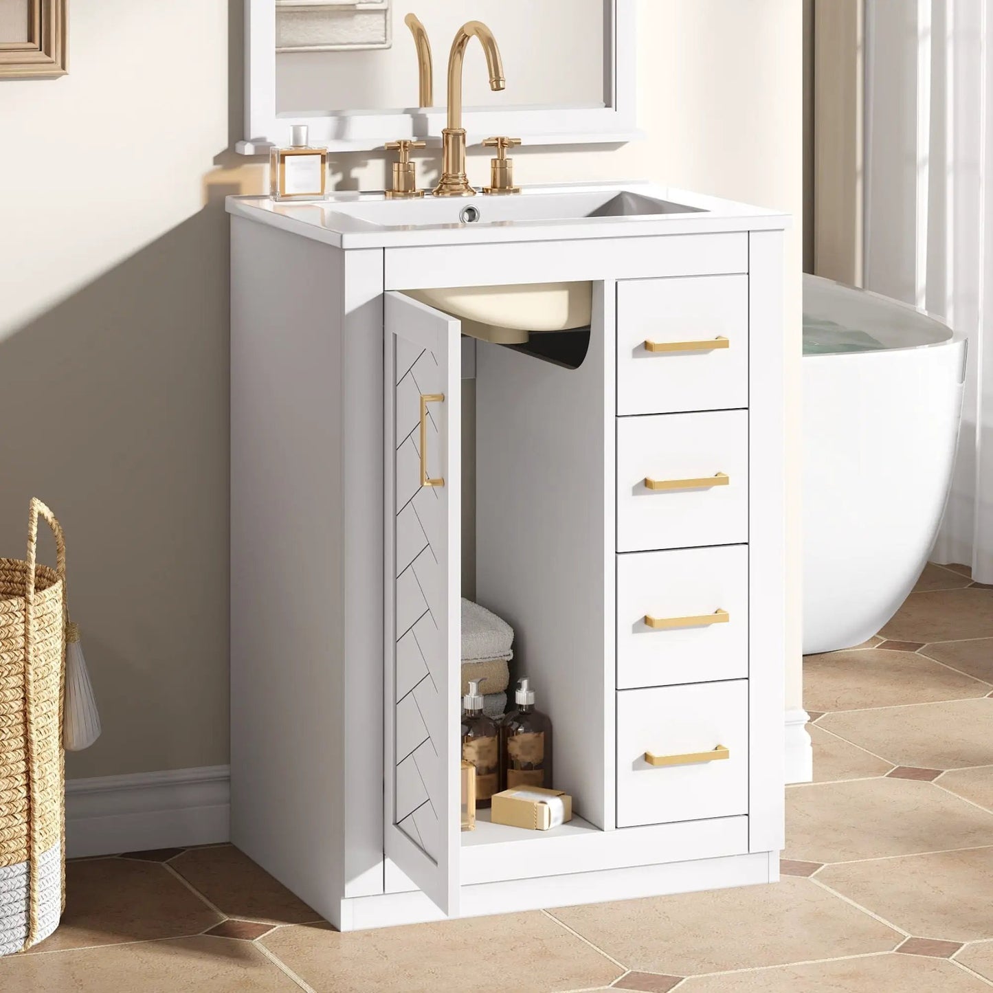 Modern Bathroom Vanity With 1 Door and 3 Drawers