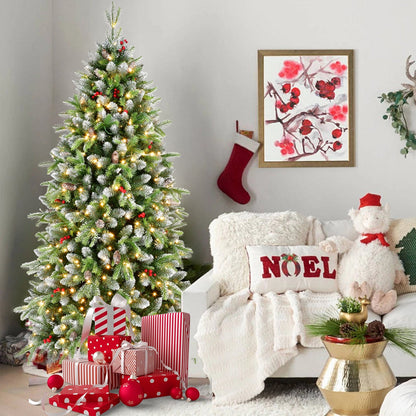 6ft pre-lit Christmas tree with 380 warm white LED lights, green frosted branches, HouseOfZazla on Tampa Home & Garden Store