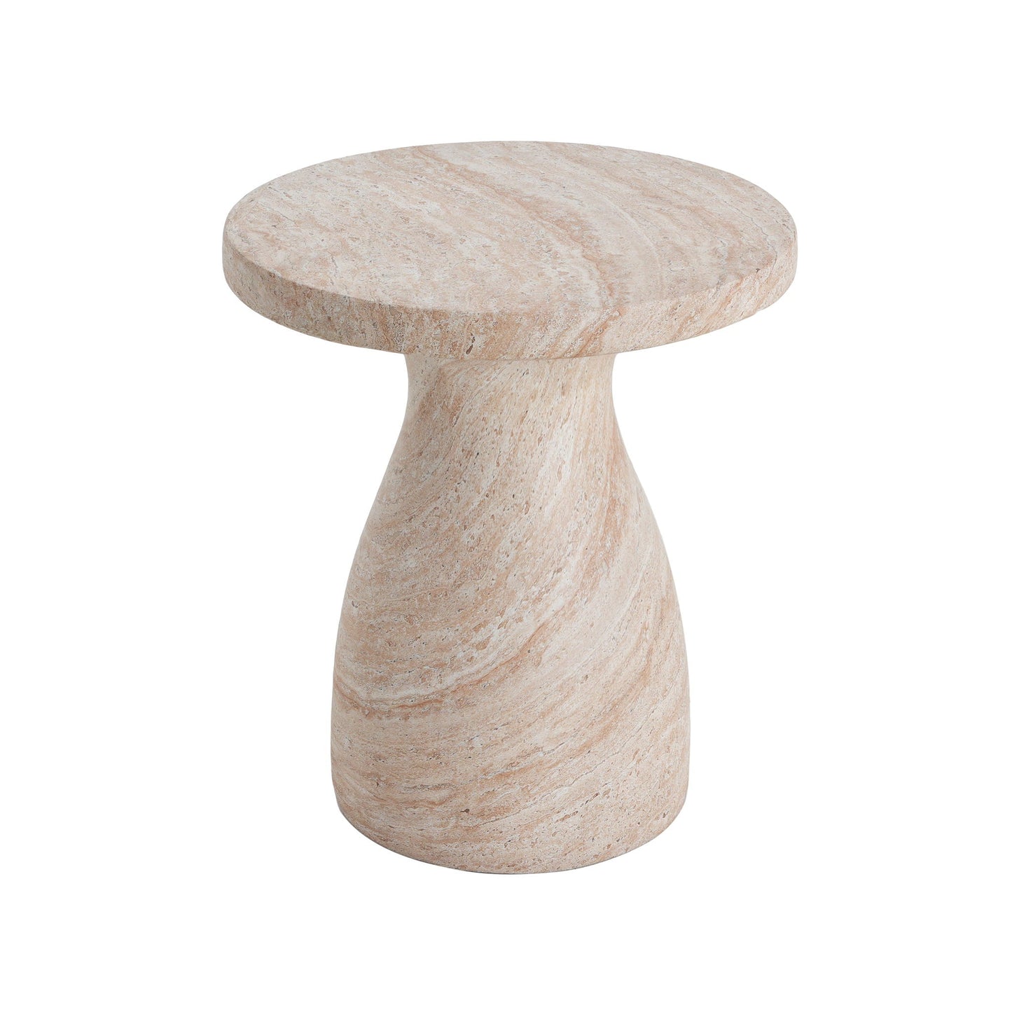 Travertine round side table lightweight beige stone for outdoor indoor use HouseOfZazla on Tampa Home & Garden Store