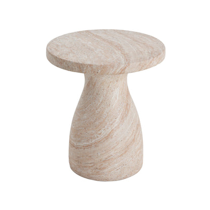 Travertine round side table lightweight beige stone for outdoor indoor use HouseOfZazla on Tampa Home & Garden Store