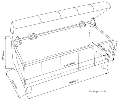 Dover Multifunctional Storage Ottoman Bench by Unique Piece Furniture, dimensioned schematic on Tampa Home & Garden Store