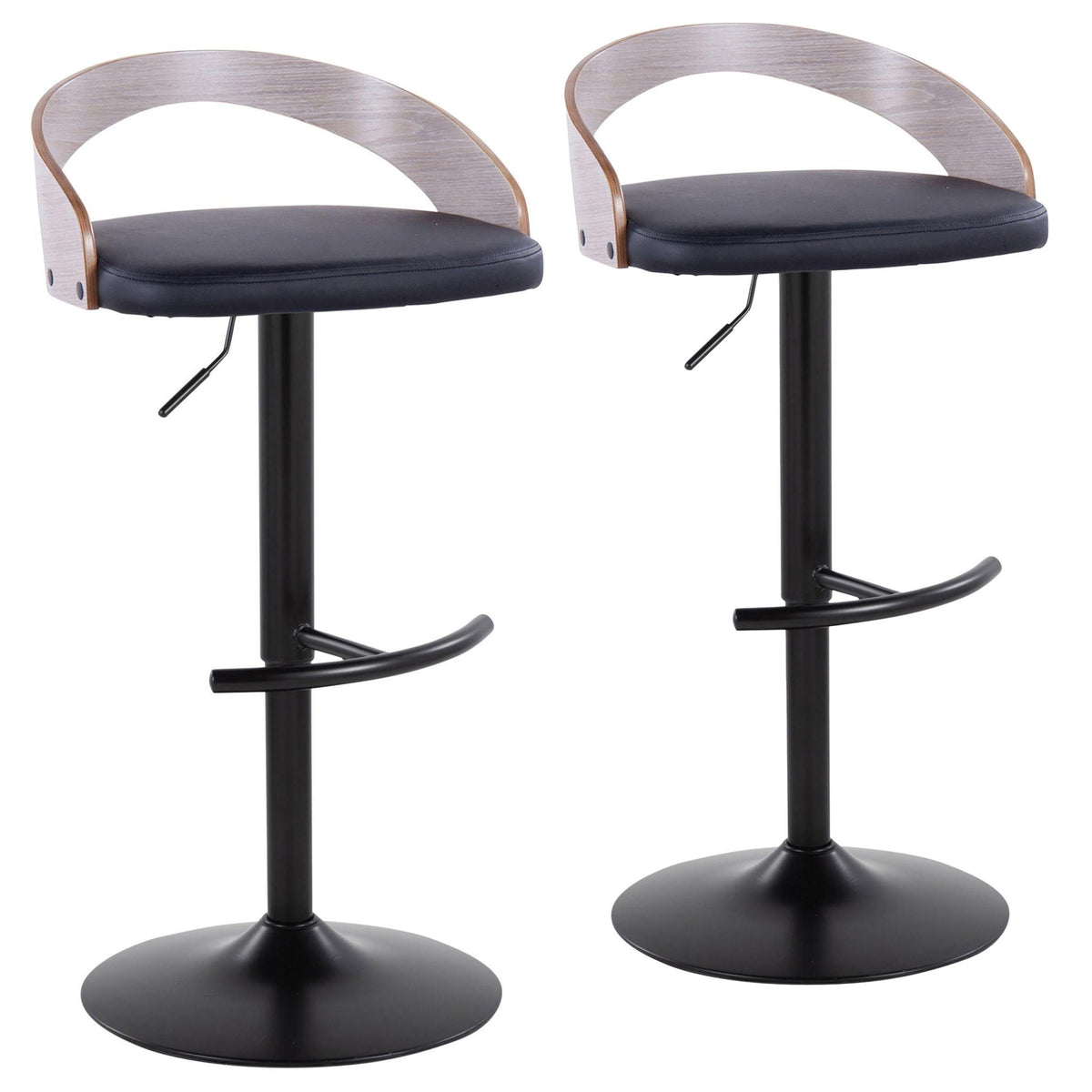 Adjustable swivel barstool pair with cushioned seats and curved wood back, HouseOfZazla on Tampa Home & Garden Store
