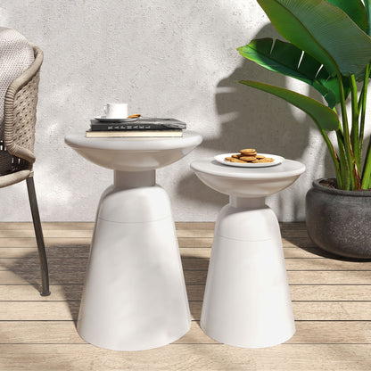 Serenita outdoor side tables by HouseOfZazla, set of 2 with flared white pedestal bases on Tampa Home & Garden Store